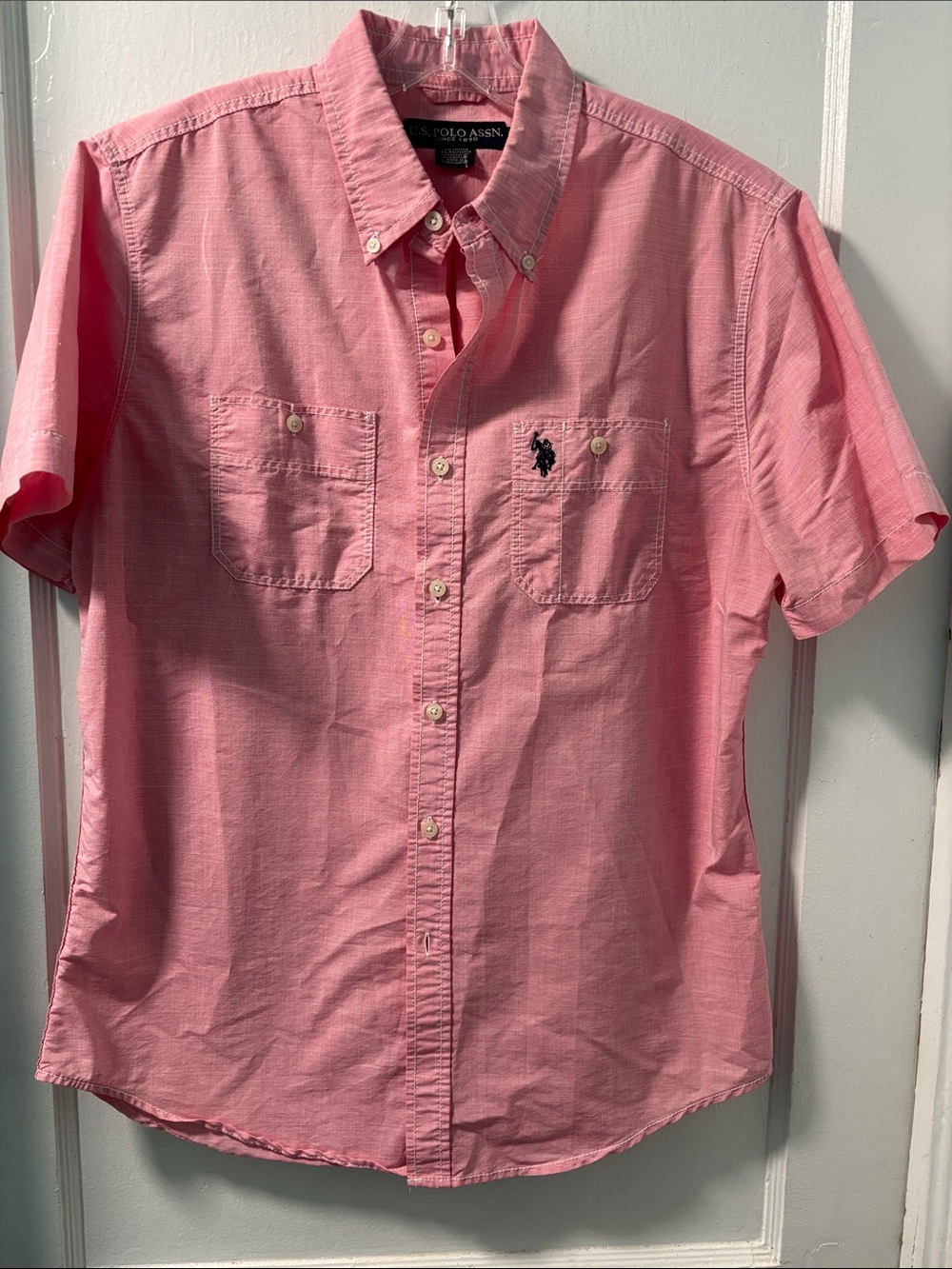 U.S. Polo Assn. Men’s Short Sleeve Button-Down Shirt in Pink
